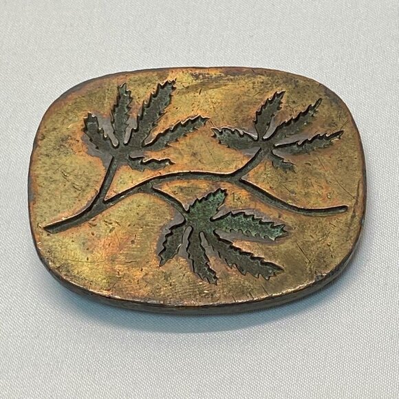 Belt Buckle Copper Brass Toned Japanese Maple Tree Leafs Design VTG Marked 1010 - Picture 4 of 12